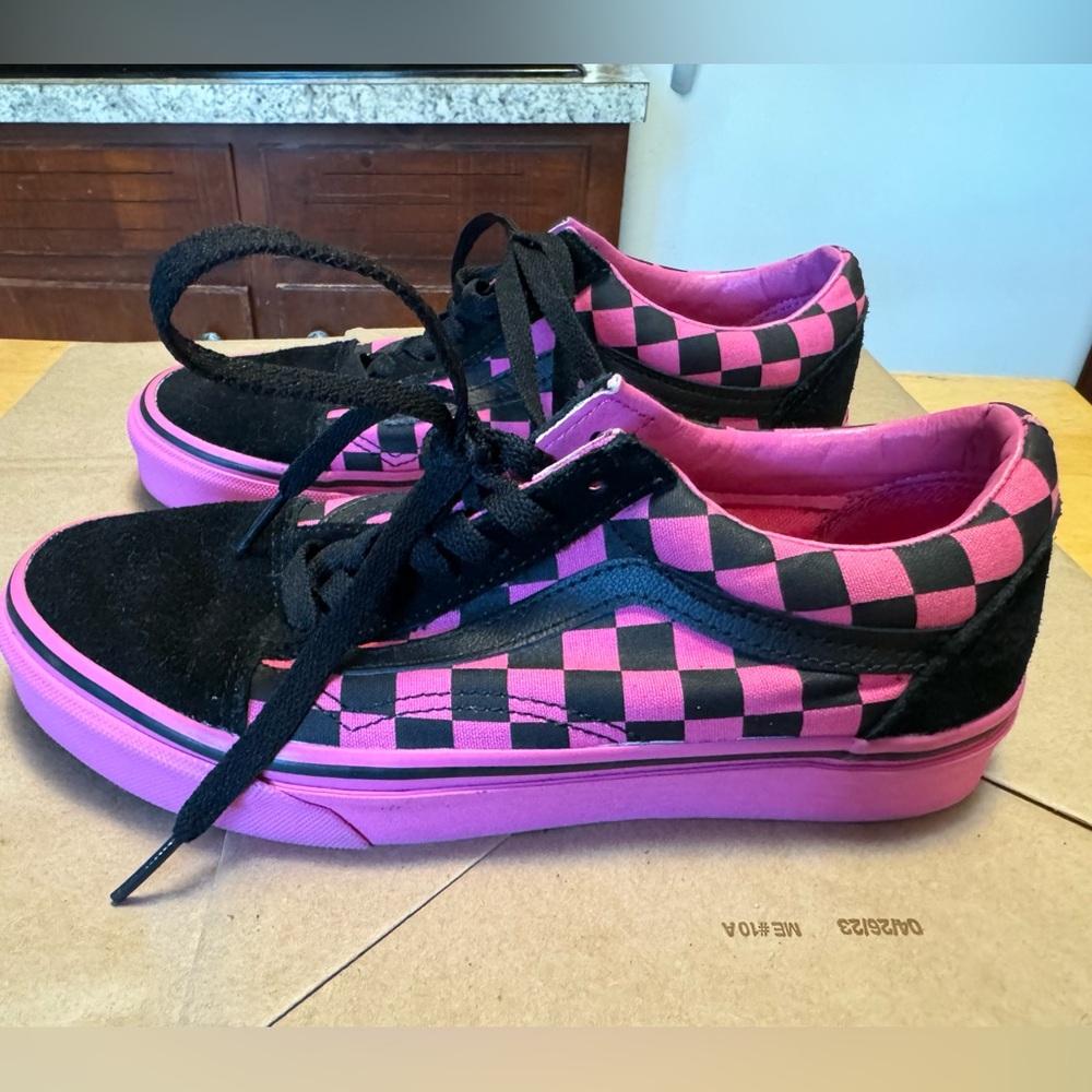 Vans Pink and Black Checkerboard Old Skool Sneakers
